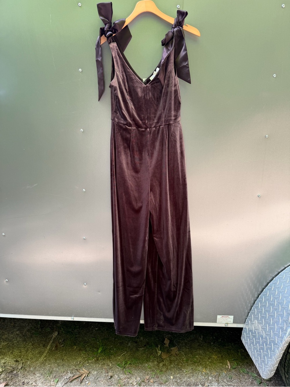 Velvet Tie-Shoulder Jumpsuit in Deep Brown